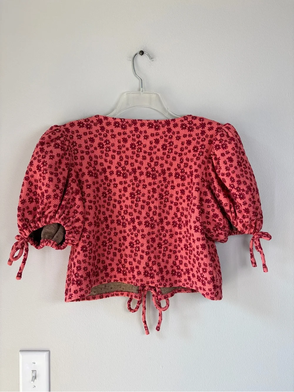 Free People Ditsy Floral Sweet Sun Tie Front Top in Salmon Combo Flirty Romantic